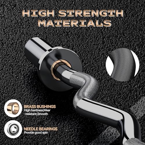 4FT Ez Curl Barbell Bar, O-Lympic Barbell Curl Bar with 2 Spring Collars, Bearing & Bronze Bushing Rotating Sleeves, Knurled Grip, Durable Rust-Proof Design for Squats/Curls/Bench Press, Black