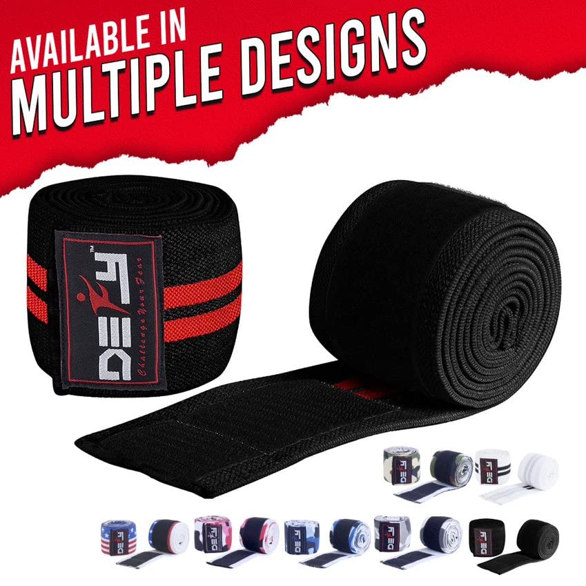 DEFY Knee Wraps for Weightlifting - Provides Knee Support for Powerlifting, Squats & Fitness Workouts - color: Red