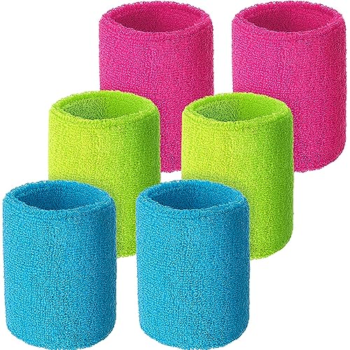 Willbond Wrist Sweatbands, Sports Sweatbands for Competition, Sweat Absorbent, for Basketball, Tennis, Football, Running and Work (Pack of 6) - color: Neon pink, neon green, sky blue