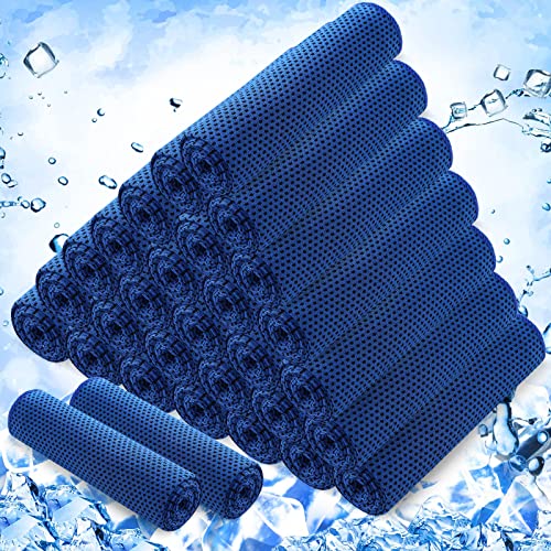 Hosuly 30 Pack Cooling Towels, 40"x12" Ice Breathable Soft Chilly Sweat Rag Microfiber Workout Rags for Gym Cooling Towels for Neck and Face for Yoga Golf Sport Running - color: Dark Blue