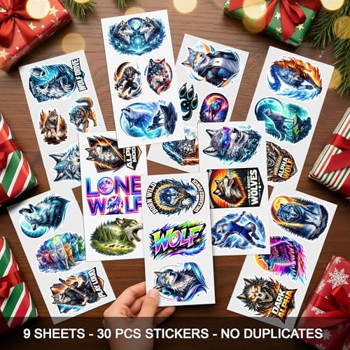 30 PCS Wolf Stickers Pack, Alpha Wildlife Animals Cool Decorations | Vinyl Waterproof Wolves Decals Fantasy Lunar for Car Laptop Water Bottle Bike Helmet Scrapbook Gifts Adults Teens Students - color: Wolves Sticker