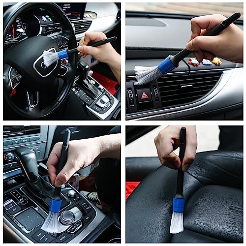 HMPLL 10pcs Car Detailing Kit, Premium Detailing Brush Set Includes 5 Soft Car Detailing Brushes, 3 Wire Brush, 2 Air Vent Brush for Cleaning Car Interior and Exterior Detailing, Blue - color: Blue and White