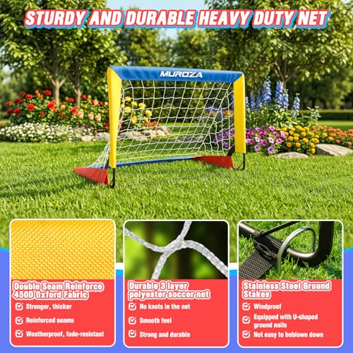 Kids Soccer Goal, Soccer Goals for Backyard Set | 2 Pack 2x1.5ft Portable Pop Up Soccer Nets with Ball and Cones, Soccer Training Set for Toddlers, Indoor & Outdoor Games - color: Red, Yellow, Blue