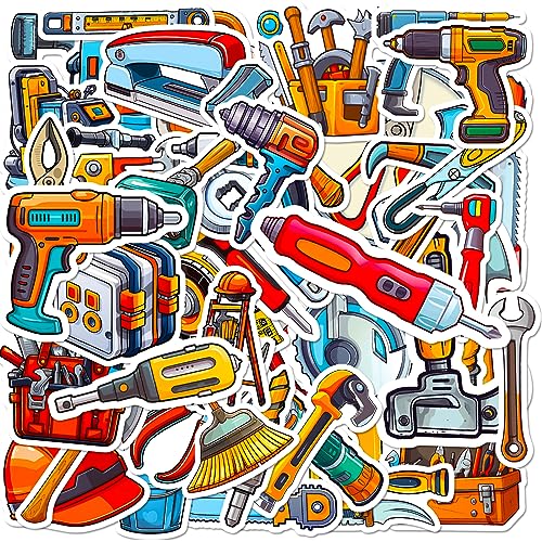 50PCS Tool Stickers for Kids, Waterproof Tool Box Decals for Water Bottles, Laptops, Scrapbooks, DIY Crafts and Party Favors - color: Tools