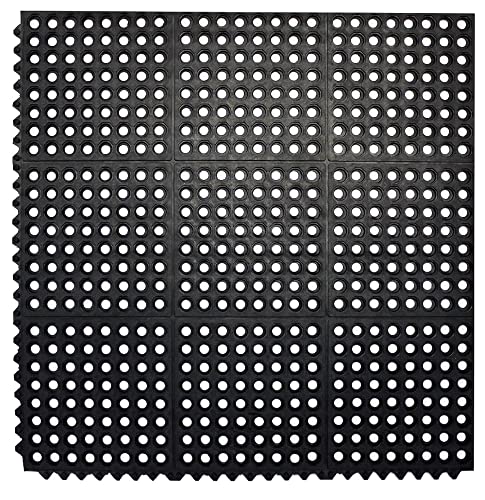 Envelor Interlocking Rubber Floor Tiles with Drainage Holes Anti Fatigue Garage Floor Mat Non Slip Wet Area Mat for Bar, Kitchen, Restaurant, Outdoor, Modular Snap Together 4-Pack, 36 x 36 inches