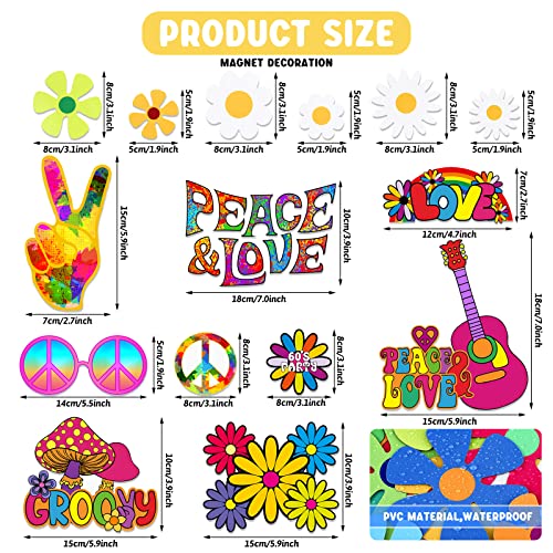 BBTO 25 Pcs Car Magnet Decorations 60s Hippie Theme Party Magnetic Decals Fridge Magnets Flower Peace Sticker Love Sign Colorful for Refrigerator Mailbox (Car Style) - color: Retro Color
