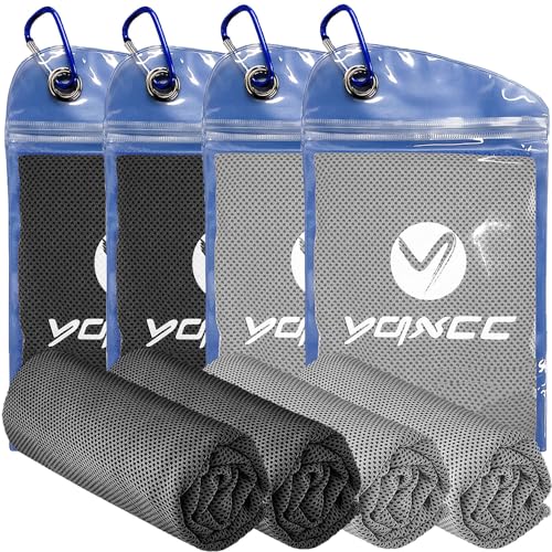 YQXCC 4 Pack Cooling Towels 40"x12", Cold Cool for Neck & Face | Cooling Neck Wraps, Soft Breathable Microfiber Chilly Towels, Ideal for Gym, Yoga, Golf, Running, Camping & Hot Weather - color: Dark Gray*2 + Light Gray*2