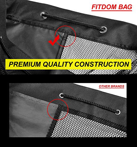 Fitdom Heavy Duty XL Soccer Mesh Equipment Ball Bag w/Adjustable Shoulder Strap Design for Coach. with an Over-Sized Front Pocket for Sporting Accessories. Best for All Outdoor & Water Gears - color: Black / Black