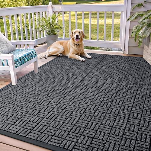 OLANLY Front Door Mat Outside Entrance 71x47, Absorbent, Heavy Duty Sturdy Natural Rubber Doormat Indoor Outdoor, Non-Slip, Stain and Fade Resistant, Low Profile Floor Mat for Entryway, Black Gray - color: Black Gray, size: 71" X 47"