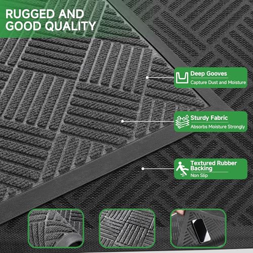 100pointONE Front Door Mat, Heavy Duty Indoor Outdoor Doormat, 72" x 24" Low Profile Outdoor Mats for Home Entrance, Stain and Fade Resistant Welcome Mat Ideal for High Traffic Area, Diamond Grey - color: Grey Diamond, size: 2' x 6' (Rectangular)