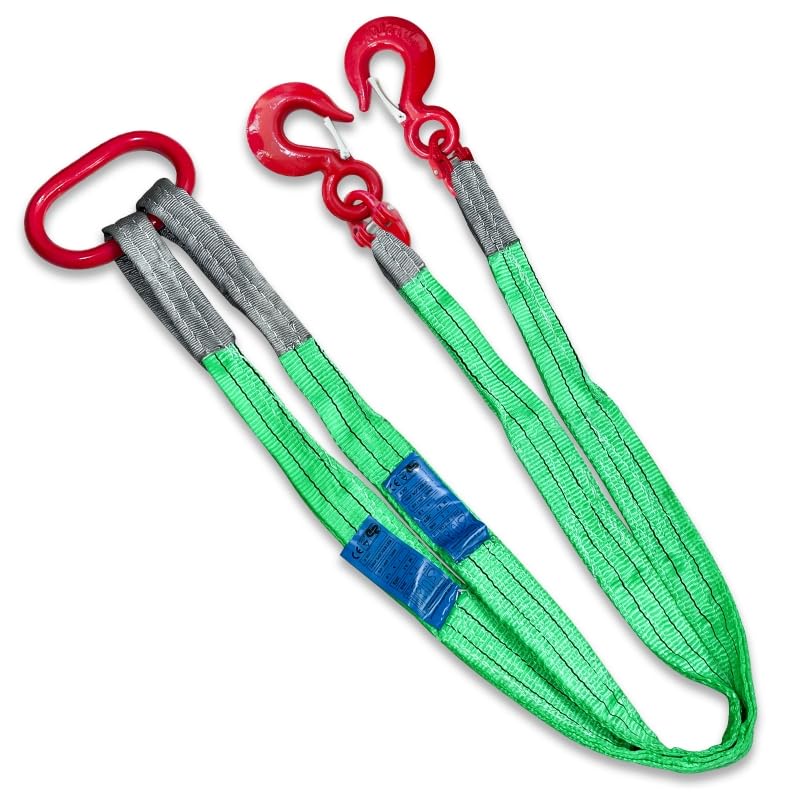 Heavy Duty Two Leg Bridle Web Sling 5ft 8800lbs Capacity Lifting Slings Straps with G80 Alloy Steel Grab Hooks Polyester Bridle Sling for Cargo Security Towing and Handling - size: 8800 lb / 5 ft