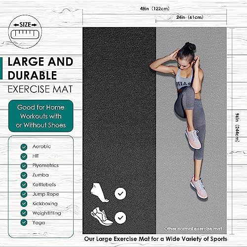 Large Exercise Mat, 8' x 6'/8' x 4'/6' x 4' Extra Durable Workout Mats for Home Gym Flooring, High-Density Gym Mats Cardio Mat for Jump Rope, MMA, Stretch, HIIT, Shoe-Friendly, Non-Slip, Non-Toxic - size: 6mm