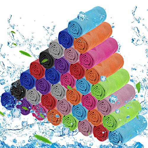 MENOLY 50 Pack Cooling Towels, Cooling Towels for Neck and Face, Sweat Microfiber Towel Soft Breathable Towel for Gym, Yoga, Camping, Running, Fitness, Workout & More Activities - size: 50 Pack (Multicolor)
