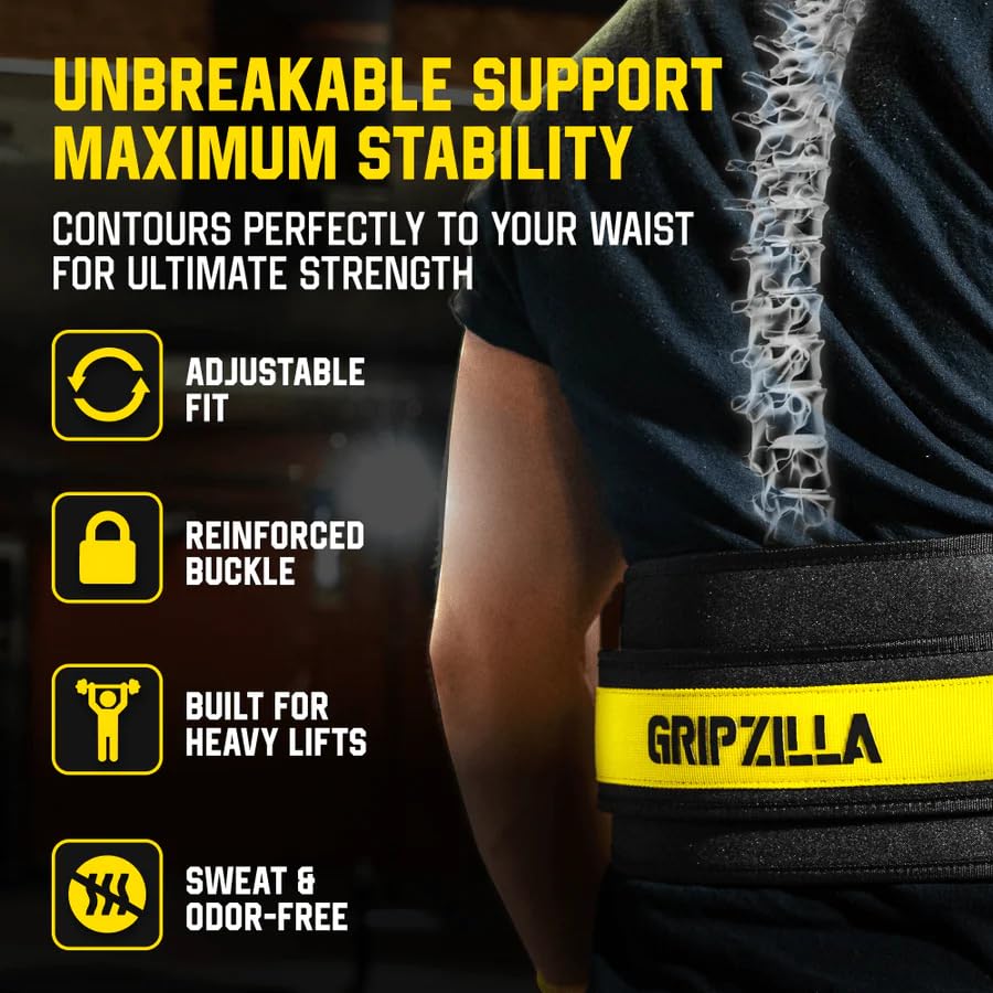 GRIPZILLA Weight Lifting Belt for Men & Women – Gym Belt for Back Support, Powerlifting, Deadlifts, Squats, Bodybuilding, Workout, Cross Training, Quick Lock Buckle Weightlifting Belt, Fitness Gear