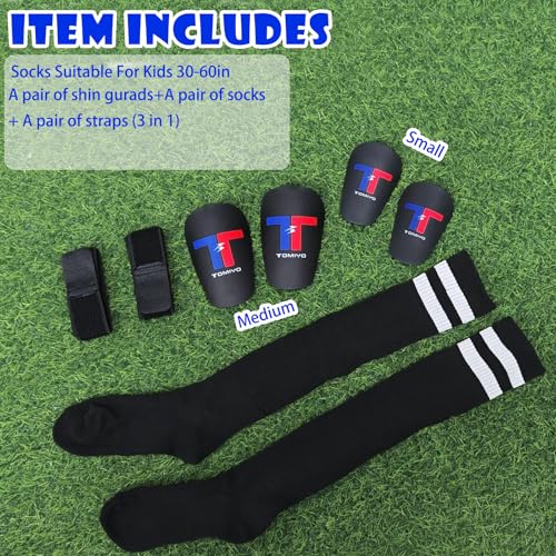 TOMIYO Mini Shin Guards Soccer,Small Extra Small Protective Equipment Pads | Small Tiny ShinGuards Kids Ages 4-6 Calf Protective Gear Fixed Straps and Socks, Light Soft EVA Reduce Impact for Player - color: Black, size: Medium
