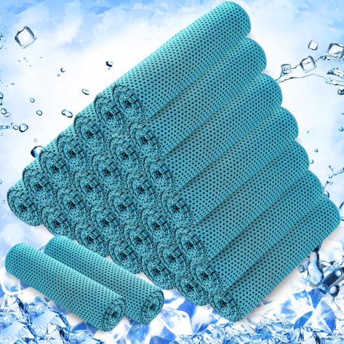 Hosuly 30 Pack Cooling Towels, 40"x12" Ice Breathable Soft Chilly Sweat Rag Microfiber Workout Rags for Gym Cooling Towels for Neck and Face for Yoga Golf Sport Running - color: Aqua Blue