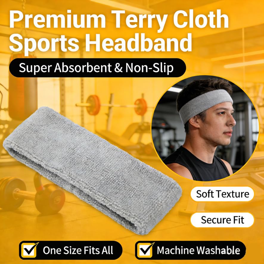 3 Pack Men & Women Sports Sweatbands Headbands - color: Sky Blue,White,Black
