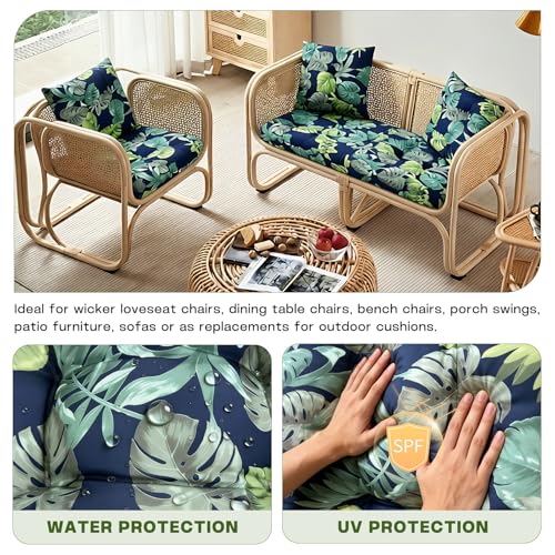 Wicker Chair Cushions Set, 2 U-Shaped Cushions & 1 Loveseat, Waterproof Outdoor Loveseat Cushion for Patio Furniture, Settee Bench Pad All Weather,Greenleaf - color: Greenleaf