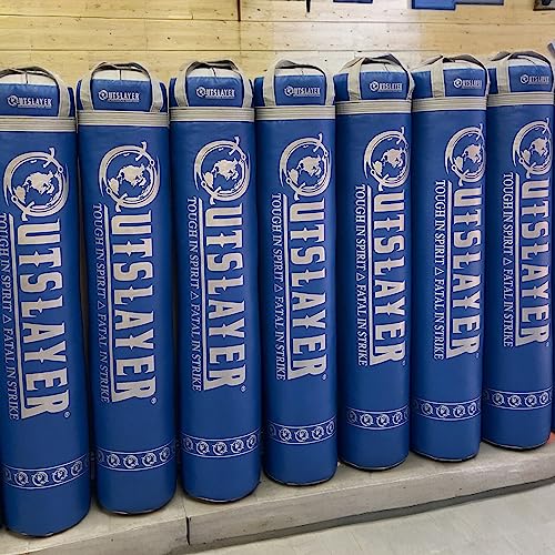 Outslayer Muay Thai Kickboxing Heavy Punching Bag – 6ft 130 lb – Made in USA – for MMA, Boxing & Training - color: Blue/Grey, size: With Bottom D-Ring
