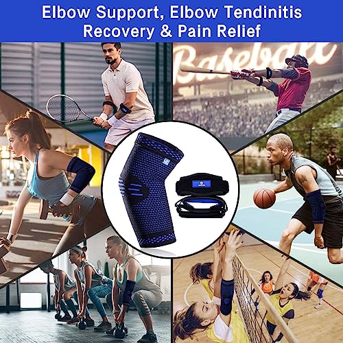 ABYON Compression Elbow Support, 1 Piece Compression Sleeve + 2 Pcs Tennis Elbow Pads for Men Women Pain Relieves Tendonitis, Arthritis, Tennis Elbow, Epicondylitis - color: Blue, size: X-Large