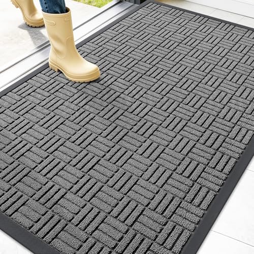 OLANLY Front Door Mat Outside Entrance 47x32, Absorbent, Heavy Duty Sturdy Natural Rubber Doormat Indoor Outdoor, Stain and Fade Resistant, Non-Slip Backing Low Profile Floor Mat for Entryway, Grey - color: Grey, size: 47" X 32"