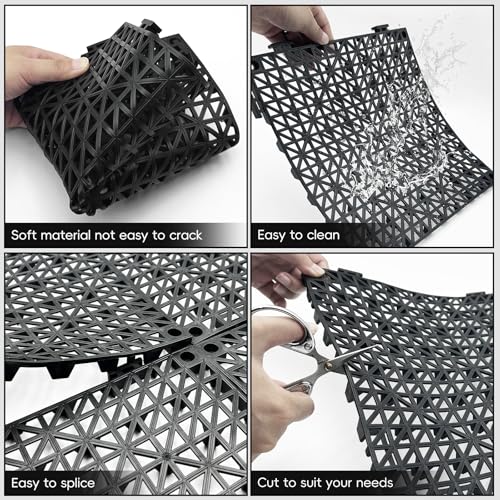 RITOLLO Modular Interlocking Cushion Drainage Floor Tiles, 9-Pack 11.8"x11.8" PVC Raised Non-Slip Interlocking Mats with Drain Holes for Deck, Pool, Garage, Shower, Patio, Bathroom, Sauna, Yard - color: Black, size: 9-Pack