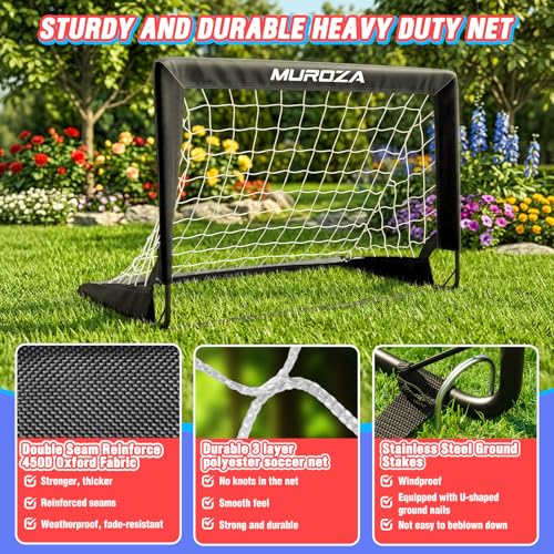 Kids Soccer Goal, Soccer Goals for Backyard Set | 2 Pack 2x1.5ft Portable Pop Up Soccer Nets with Ball and Cones, Soccer Training Set for Toddlers, Indoor & Outdoor Games - color: Black, Gray, Black
