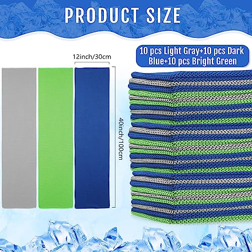 Hosuly 30 Pack Cooling Towels, 40"x12" Ice Breathable Soft Chilly Sweat Rag Microfiber Workout Rags for Gym Cooling Towels for Neck and Face for Yoga Golf Sport Running - color: Bright Color