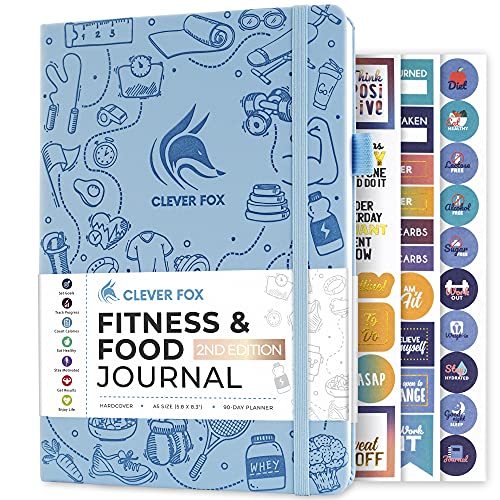 Clever Fox Fitness & Food Journal, Workout Planner, 5.8"x8.3" Light Blue | Lasts 3 months, undated hardcover exercise & weight loss journal for women, gym, diet, meal tracker, calorie counter book - color: Light Blue, size: A5 (5.8'' x 8.3'')