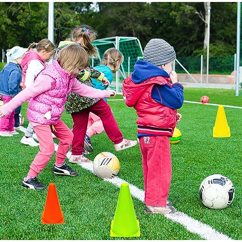 Soccer Cones (7 Inch 25 Pack), Agility Training Sports Cone Plastic with Carry Bag for Football Basketball Drills Field Markers, - color: 5 Colors