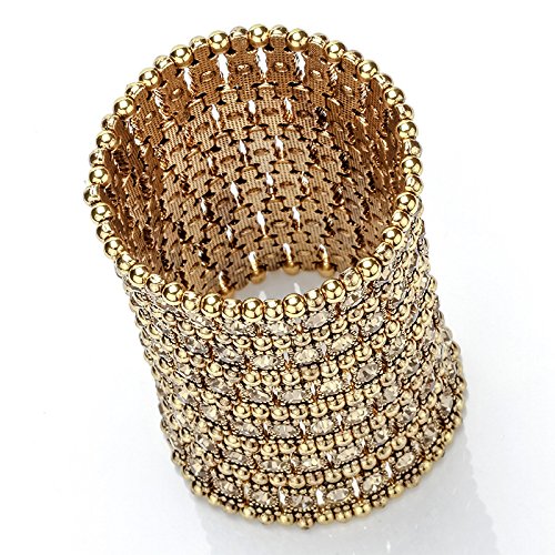 YACQ Women's Multilayer Wide Stretch Cuff Bracelets Fit Various Wrist Sizes - Soft Elastic Band - Lead & Nickle Free - color: Gold