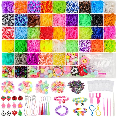 UUEMB Loom Rubber Band Bracelet Kit, 6000+ 41-Color, Storage Case, Ages 8+ | Latex-free non-toxic, soft & durable, letter beads & tassels, fine motor skills, party favors, clear organizer - color: 6000 Pcs