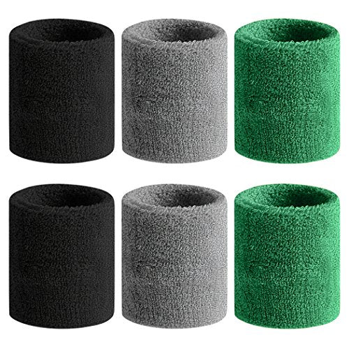BEACE Sweatbands Sports Wristband for Men & Women - Moisture Wicking Athletic Cotton Terry Cloth Sweatband for Tennis, Basketball, Running, Gym, Working Out - color: Black/Gray/Green