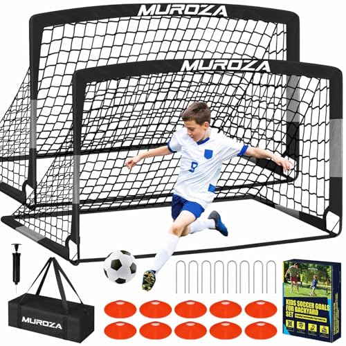 Soccer Goal, Kids Soccer Goals for Backyard Set, 2 Pack of Portable Pop Up Soccer Net with Soccer Ball, Cones, Complete Training Equipment for Youth, Toddler Outdoor Sports Games - color: Black Gray, style: 6 ft x 4 ft