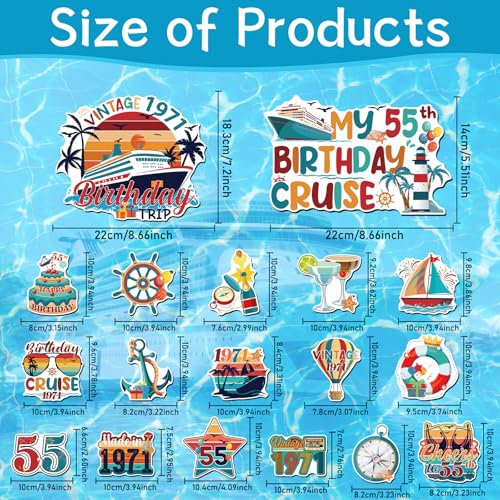 55th Birthday Cruise Door Magnets - Wxiben 18 Pcs 55 Year Old Cruise Door Decorations Magnetic Turning 55 Cruise Ship Magnets Stickers Decals for Carnival Cabin Happy 55th Birthday Party Fridge Decor - style: 55th Birthday