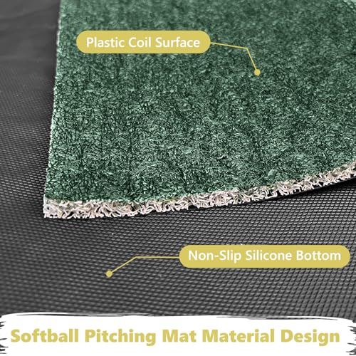 Softball Pitching Mat,Wear-Resistant Portable Training Mat for Batting Stance Practice,Indoor/Outdoor Practice Baseball Strike Zone Mat for Youth Beginners,54" L x 12" W - color: Green
