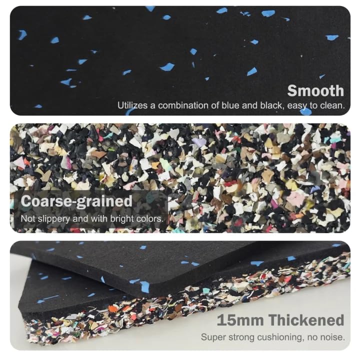Upgraded 100% Rubber Flooring 0.6in Extra Thick - Interlocking Puzzle Floor Tiles for Home Gym Heavy Workout Equipment - Rubber Floor Tiles Non-Slip - Noise Reduction & Shock Bsorption - 6Pcs