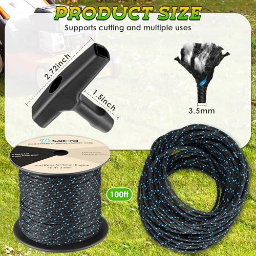 3.5mm 100' Starter Rope, Pull Cord Rope for Small Engine with 2 Starter Handle, Diameter High wear Resistant, Low Stretch, Replacement for Lawn Mower Chainsaw Trimmer Edger Brush Cutter Engine - color: Black & Blue, size: 3.5mm