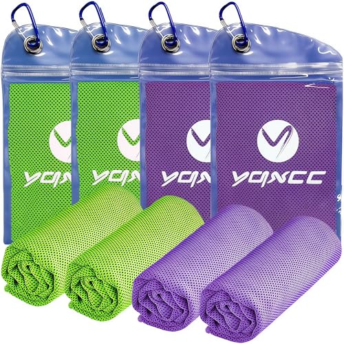 YQXCC 4 Pack Cooling Towels (40"x12"), Cool Neck Towel, Soft Breathable Microfiber for Gym, Yoga, Golf, Running, Camping & Summer Outdoor Activities - color: 2 Purple + 2 Green