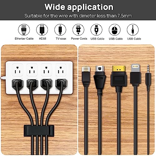 Cable Management Clips, 20Pcs Cord Organizers Wire Clips Cord Holder for TV PC Ethernet Cable Desk Home Office (Black) - color: Black