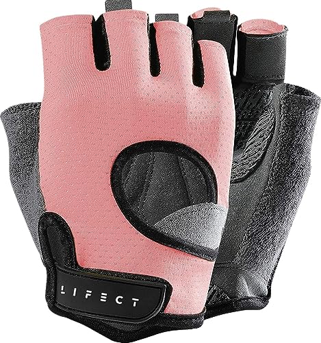 LIFECT Freedom Workout Gloves, Knuckle Weight Lifting Shorty Fingerless Gloves with Curved Open Back, for Powerlifting, Gym, Women and Men - color: Pink, size: Medium