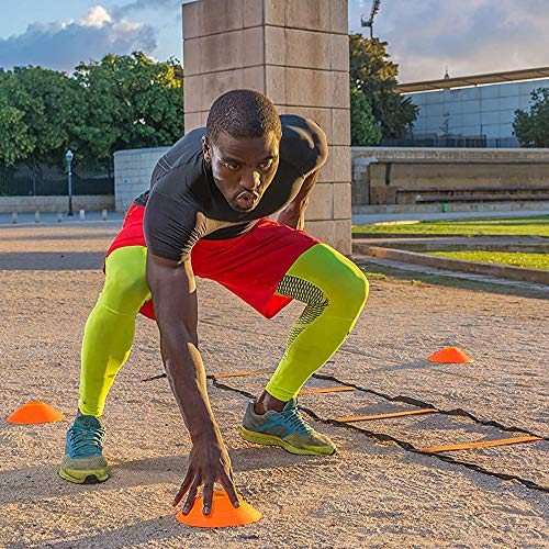 TOCO FREIDO Speed&Agility Training Set – 20ft Agility Ladder Set with 12 Rungs, 4 Adjustable Training Hurdle, 12 Disc Cones, 2 Resistance Bands, 1 Running Parachute and Footwork Drills Equipment - color: Dark orange