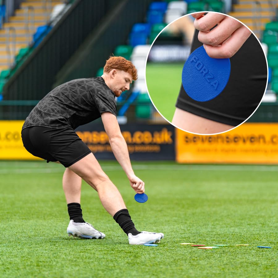 FORZA Flat Disc Markers | Brightly Colored Training Markers for Soccer & Outdoor Play – Available in Mini (Set of 20) or Standard (Set of 10) - color: Blue, style: Mini (3.5in)