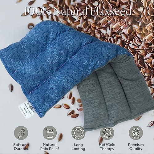 SacksyThyme Microwave Heating Pad for Back, Neck, Menstrual Cramps, Shoulders, Leg Pain Relief - Hot Moist Microwavable Therapy Pack - Blue Unscented Flaxseed Heat Pad Made in USA (Size: 18” x 7”) - size: 18” x 7”