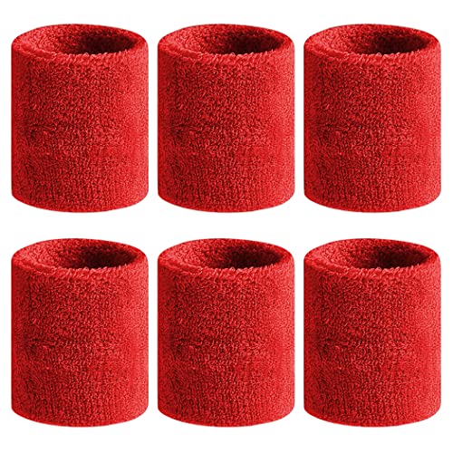 BEACE Sweatbands Sports Wristband for Men & Women - Moisture Wicking Athletic Cotton Terry Cloth Sweatband for Tennis, Basketball, Running, Gym, Working Out - color: Red