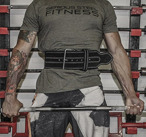 SERIOUS STEEL FITNESS Leather Weight Lifting Belt | Powerlifting, Weightlifting & Exercise Belt | 4" Wide & 10mm Thick - color: Single Prong, size: Large