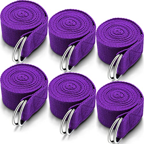 6 Pcs Yoga Strap for Stretching 8 ft Yoga Exercise Adjustable Straps Bands with Safe D Ring Buckle for Pilates, Gym Workouts, Fitness, Physical Exercise, Dance, Improve Flexibility - color: Purple