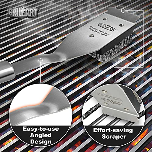 GRILLART Grill Brush and Scraper, Wire BBQ Grill Brush for Outdoor Grill, 16.5” Grill Cleaning Brush BBQ Grill Accessories, Safe Grill Cleaner Brush-Ideal Gift for Men/Dad BBQ Brush for Grill Cleaning - color: Black