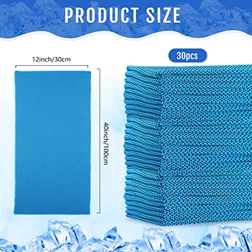 Hosuly 30 Pack Cooling Towels, 40"x12" Ice Breathable Soft Chilly Sweat Rag Microfiber Workout Rags for Gym Cooling Towels for Neck and Face for Yoga Golf Sport Running - color: Light Blue