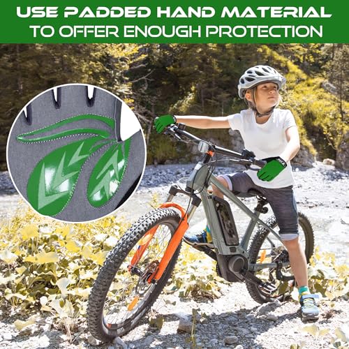 WFX Cycling Gloves Toddler Mountain Bike Handlebar Grips Gel Padding Full Finger Baseball Glove Workout Football Gloves Youth Boys 6-12 Kids Gardening Gloves MTB Gloves - color: Green, size: S (6-8) Years Kid